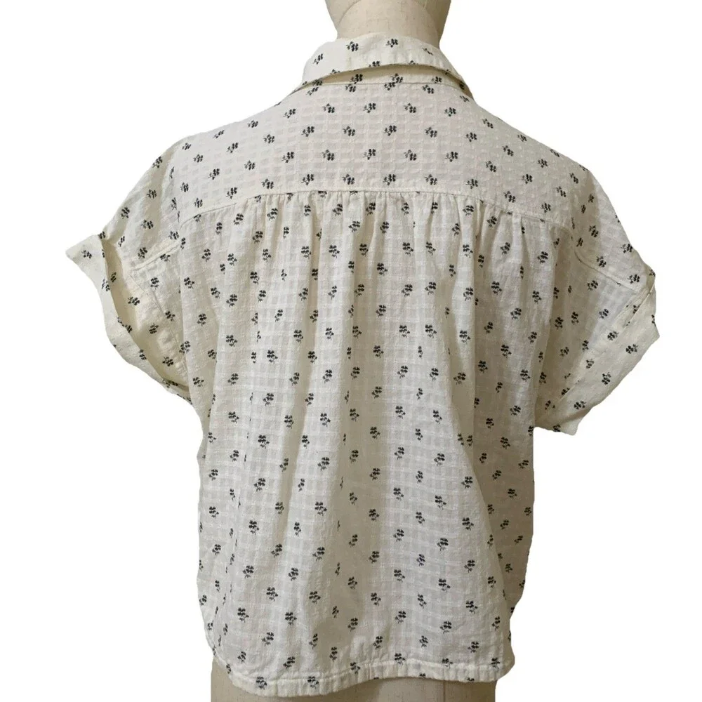 Madewell Drawstring Cotton Crop Button-Up Shirt Size Small Floral - Picture 4 of 6